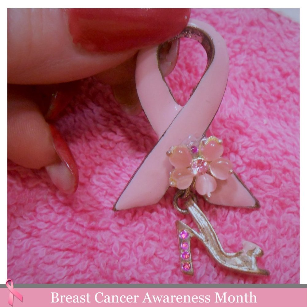 Avon Pink Awareness Ribbon & Crystal Sandal Brooch Modified (clone listing) - Picture 3 of 16